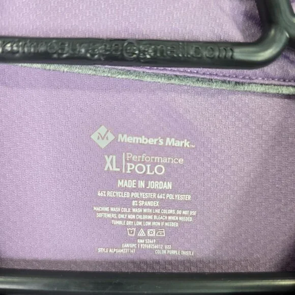 Mens Member's Mark Purple Performance Polo Shirt Short Sleeve Polyester Size XL - Picture 2 of 6